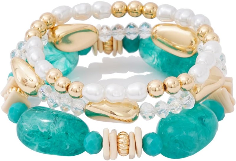 Aigrnc Boho Beaded Stretch Bracelets For Women Stackable Crystal Gold Plated Beaded Bracelets Set Trendy Handmade Friendship Braeclet Jewelry Gifts - Image 1